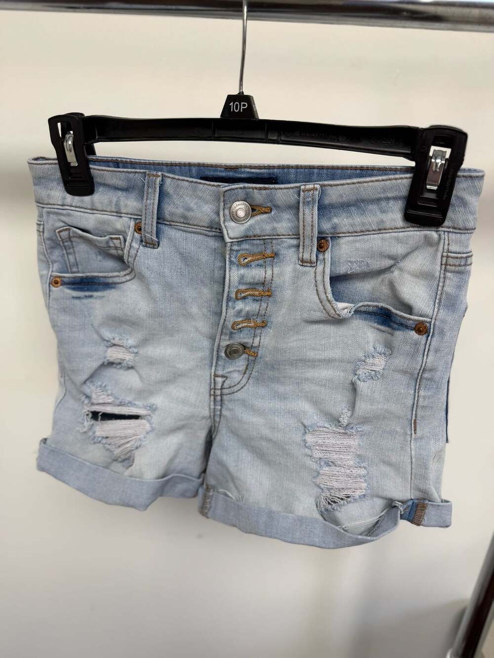 Aeropostale Super High Rise Midi Distressed Cuffed Denim Shorts Size 4